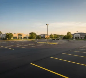 Commercial asphalt repair work being done in a Buffalo, NY business parking lot