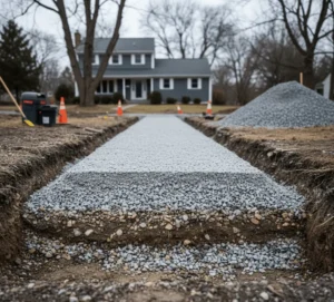 Paving base layer installation in Buffalo NY with compacted aggregate
