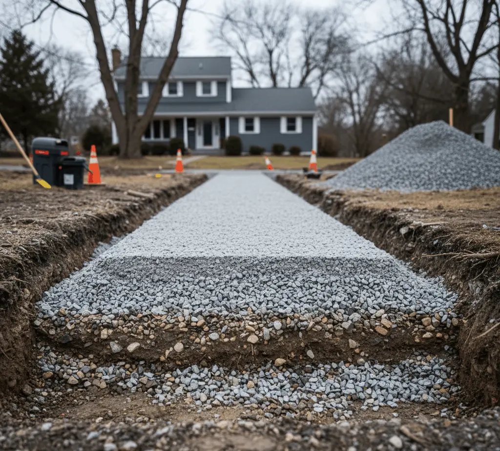 Paving base layer installation in Buffalo NY with compacted aggregate